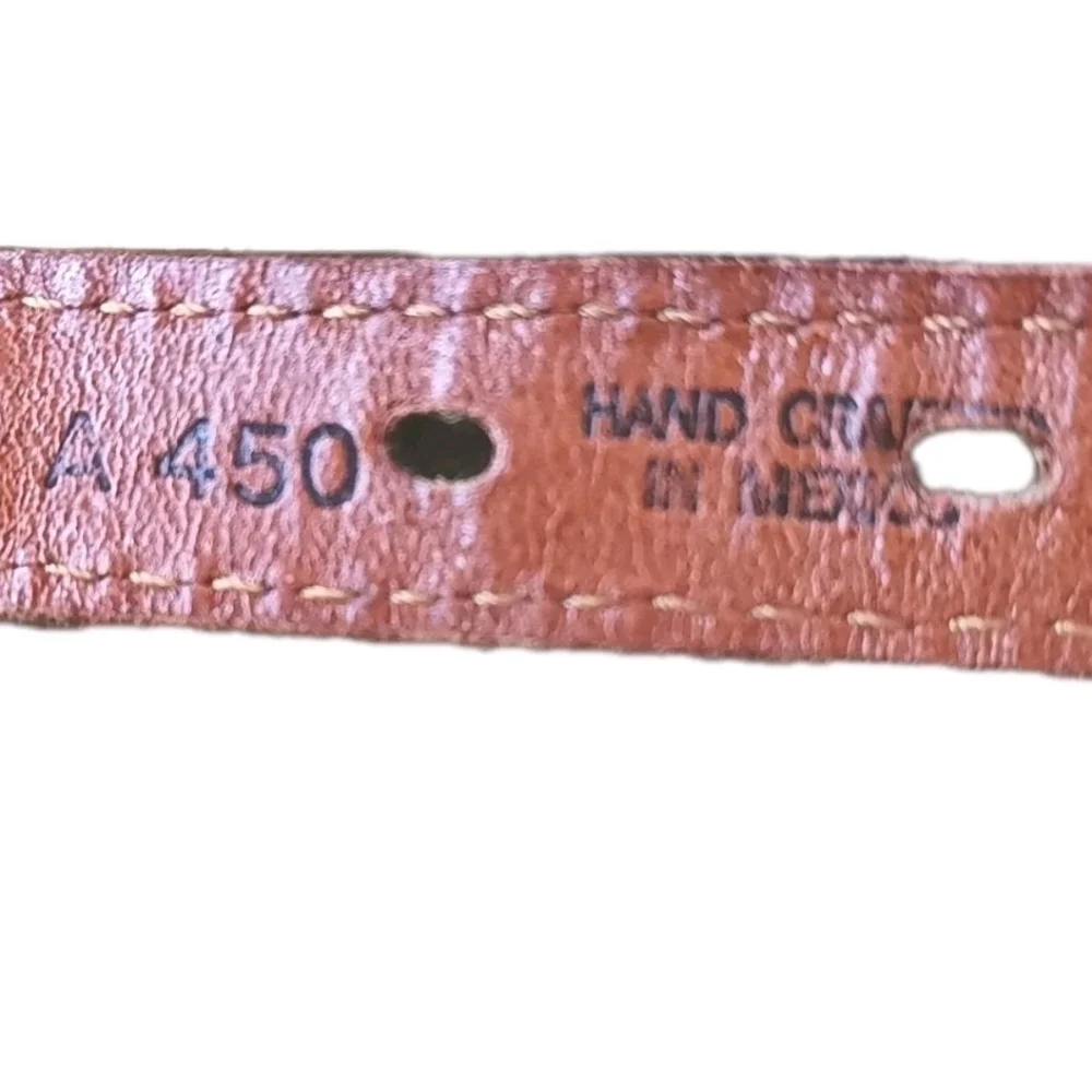 Vtg Nocona Hand Crafted Braided Brown Leather Belt Sz 34 Western Etched Buckle